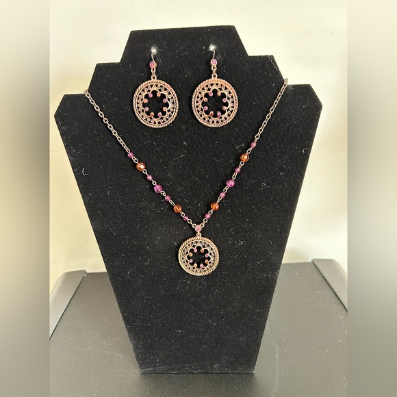 1928 statement necklace and dangle earrings set in pink crystal - Picture 3 of 8